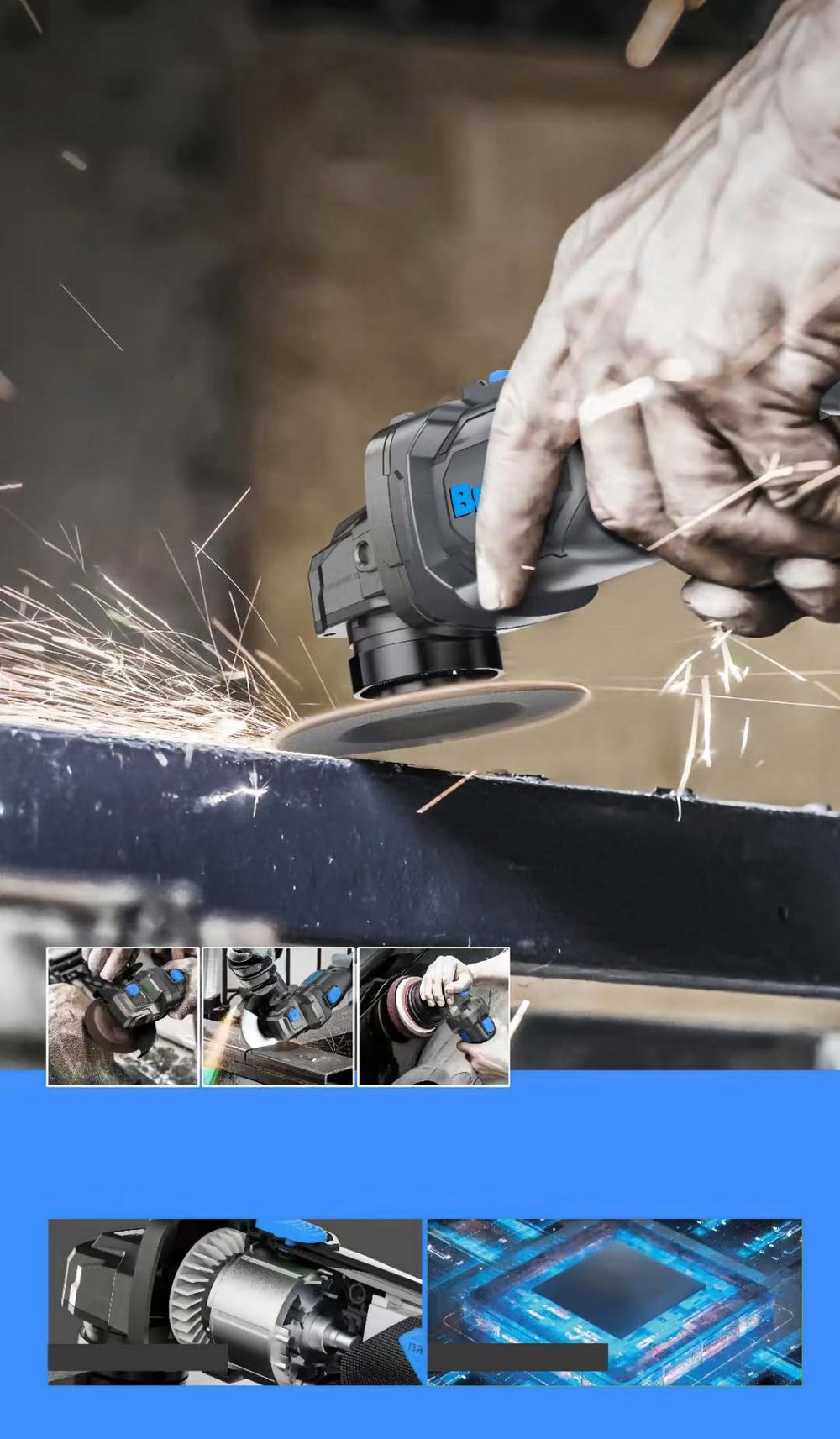 Angle grinder in action